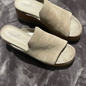 Naked Feet Women's Taupe Suede Mules